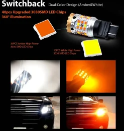 3157 3057 4057 4157 CANBUS Error Free Anti Hyper Flash Switchback LED Turn Signal Light Dual Color Bulb, 2 Bulbs