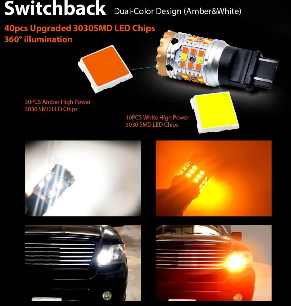 3157 3057 4057 4157 CANBUS Error Free Anti Hyper Flash Switchback LED Turn Signal Light Dual Color Bulb, 2 Bulbs