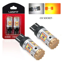 7443 7444 CANBUS Error Free Anti Hyper Flash Switchback LED Turn Signal Light Dual Color Blinker Bulb-CK Socket, 2 Bulbs