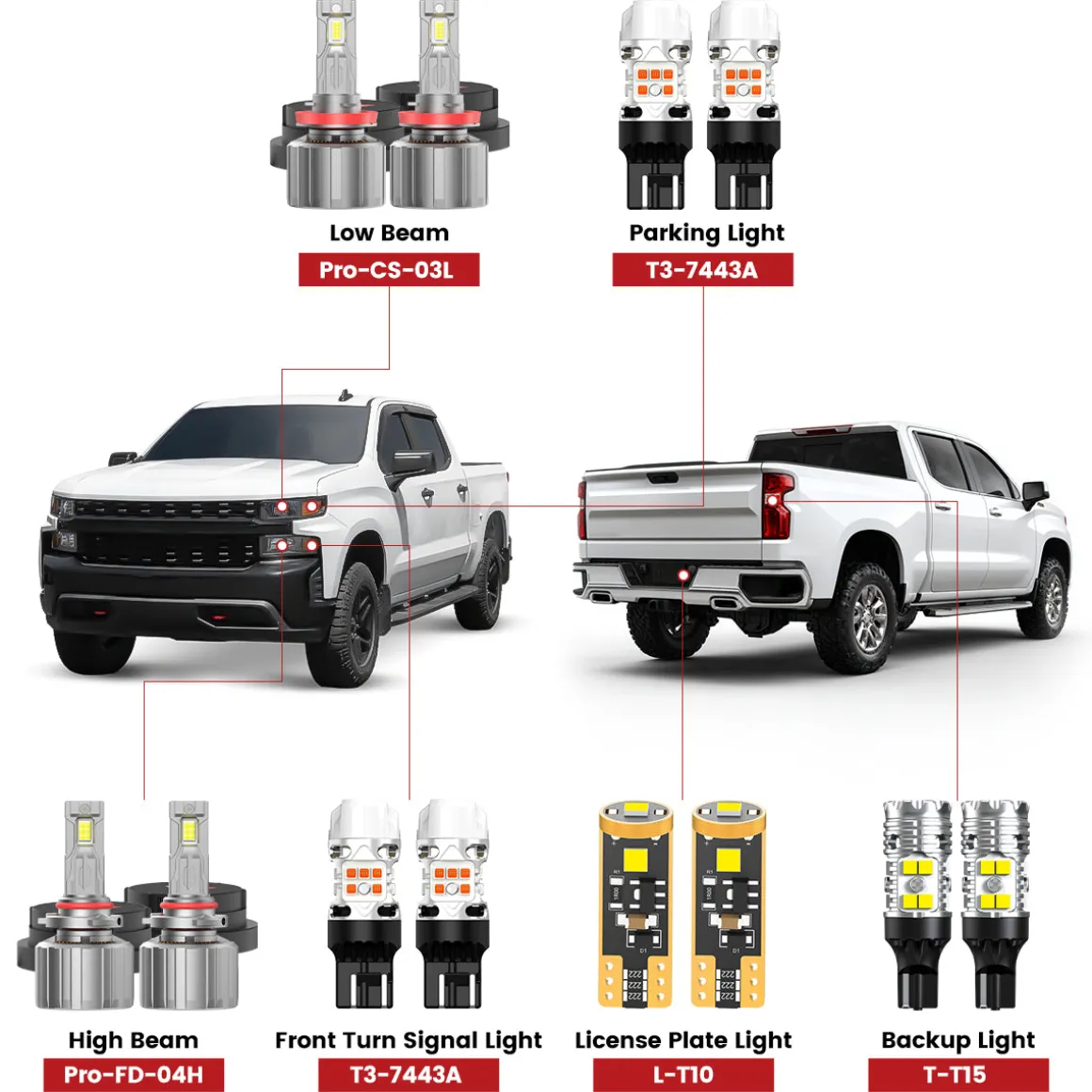 Custom Engineered for 2019-2021 Chevrolet Silverado 1500 WT Custom Trail Boss LED Bulbs Upgrade | Tested and Verified