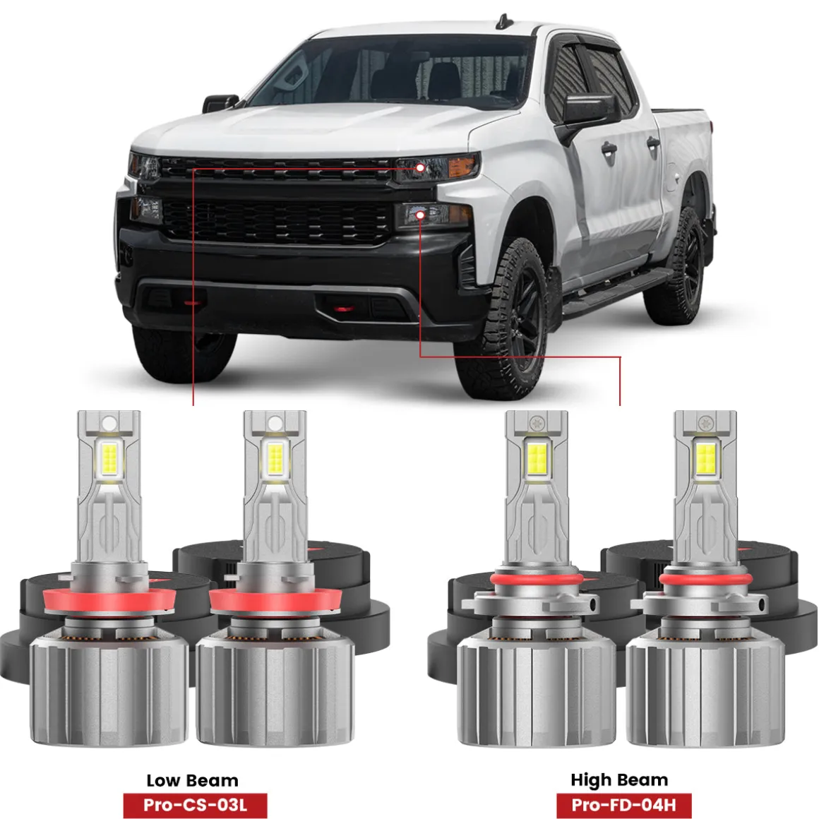 Custom Engineered for 2019-2021 Chevrolet Silverado 1500 WT Custom Trail Boss LED Bulbs Upgrade | Tested and Verified