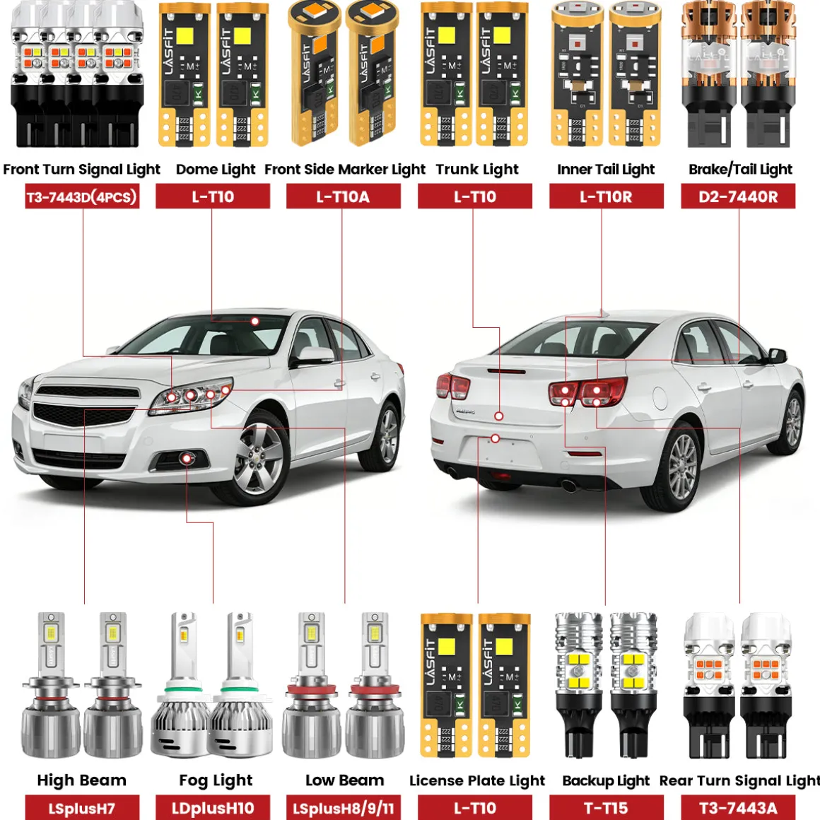Fit for 2013-2015 Chevrolet Malibu The Brightest LED Bulbs Upgrade