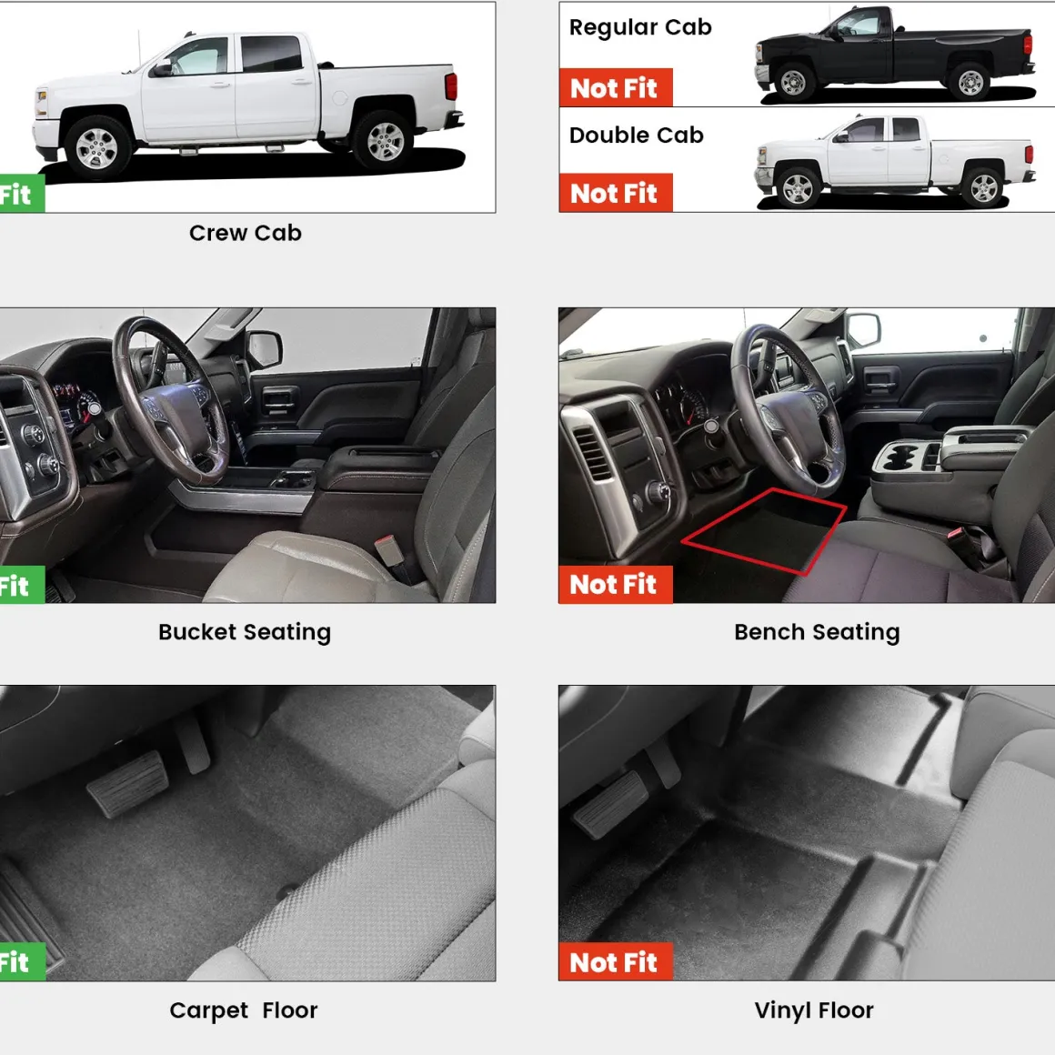 Fit for 2014-2018 Chevrolet Silverado 1500 Floor Mats, Fit Carpet Floor & Without 4*4 Shifter Only