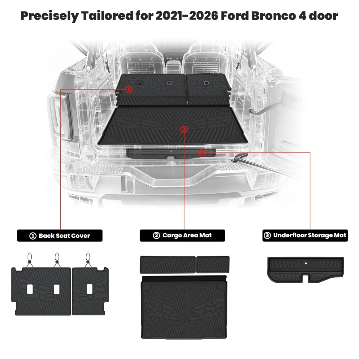 Fit for 2021-2026 Ford Bronco Custom Floor Mats or Cargo Mat, Not For Sport, Fit 4-Door & Not Rubberized Flooring