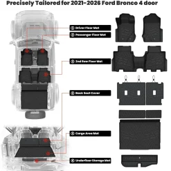 Fit for 2021-2026 Ford Bronco Custom Floor Mats or Cargo Mat, Not For Sport, Fit 4-Door & Not Rubberized Flooring