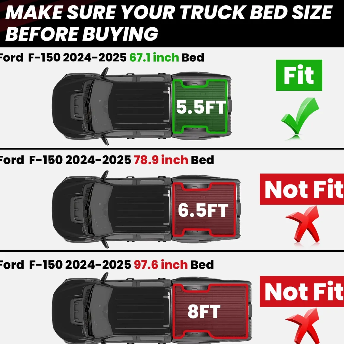 Fit for 2024-2026 Ford F-150 Bed Mat & Tailgate Mat, Including F-150 Lightning