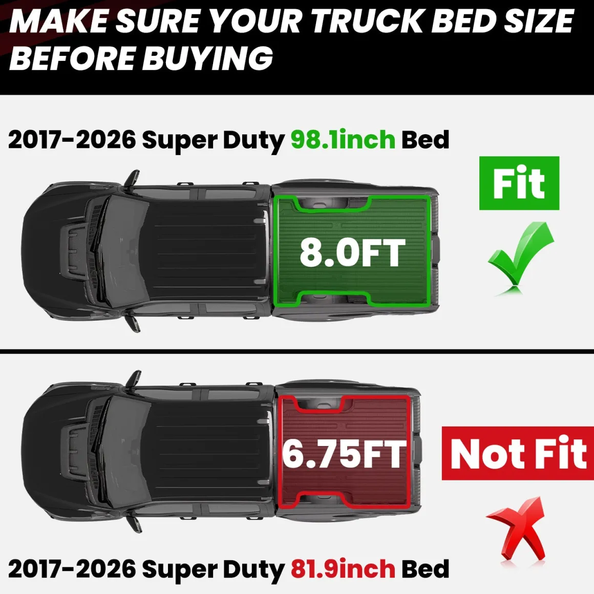 Fit for 2017-2026 Ford F-250 F-350 F-450 F-550 Super Duty Bed Mat or Tailgate Mat, Not Fit Drop-in liners