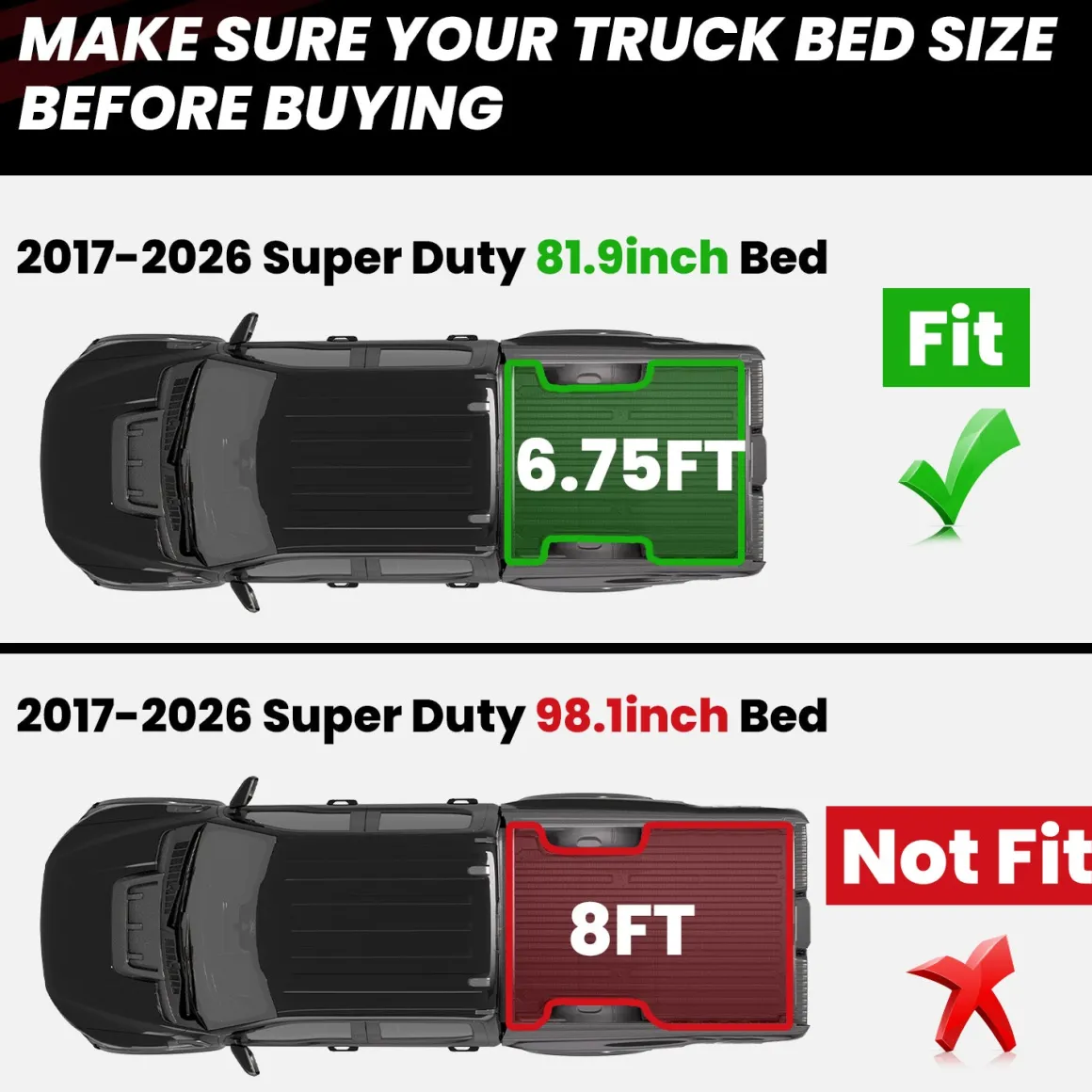Fit for 2017-2026 Ford F-250 F-350 F-450 F-550 Super Duty Bed Mat or Tailgate Mat, Not Fit Drop-in liners