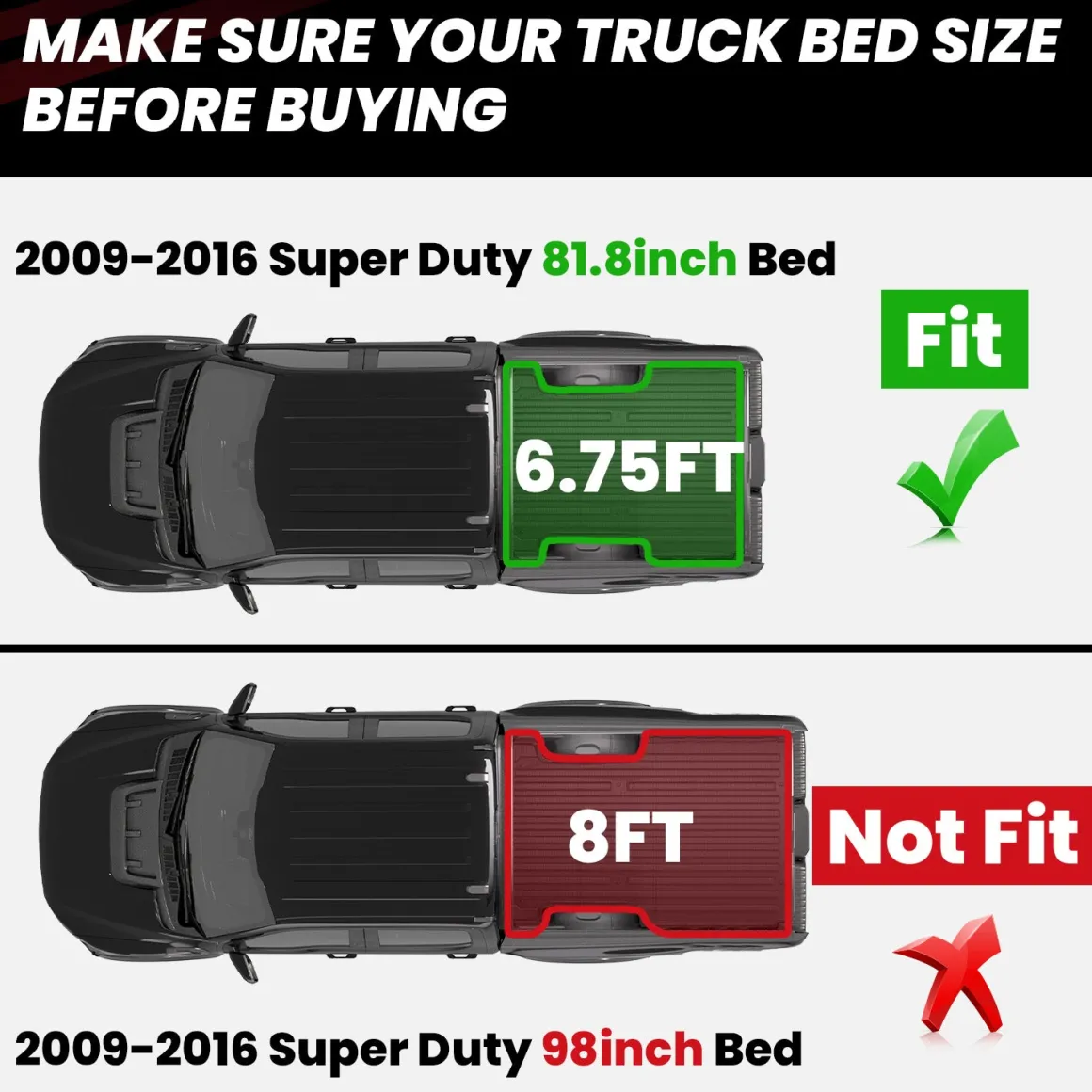 Fit for 2009-2016 Ford F-250 F-350 F-450 6.75FT(81") Heavy Duty Truck Bed Mat, Not Fit Drop-in liners