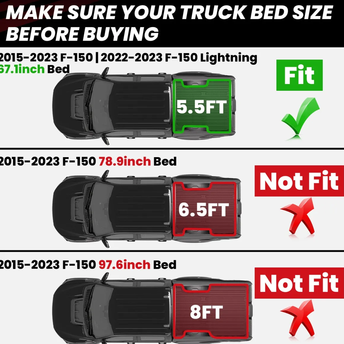 Fit for 2021-2023 Ford F-150 & F-150 Lightning Truck Bed Mat or Tailgate Mat, Not Fit Drop-in Liners