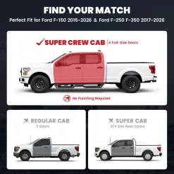 Fit for 2017-2026 Ford F-250 F-350 Running Boards Side Steps, Fit Crew Cab ONLY