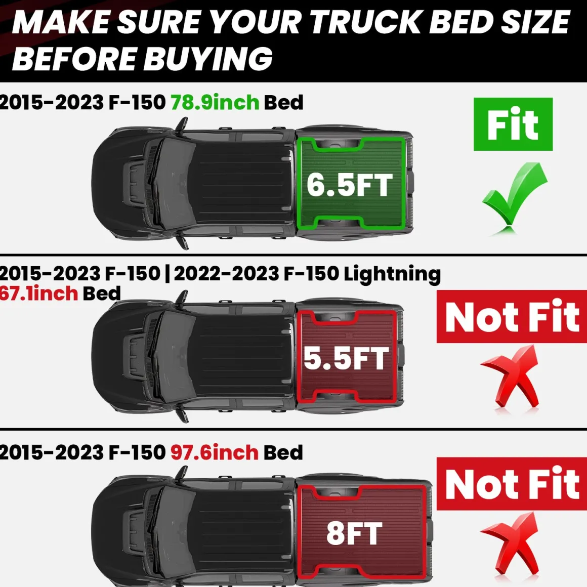 Fit for 2015-2020 Ford F-150 Truck Bed Mat or Tailgate Mat, Not Fit Drop-in Liners