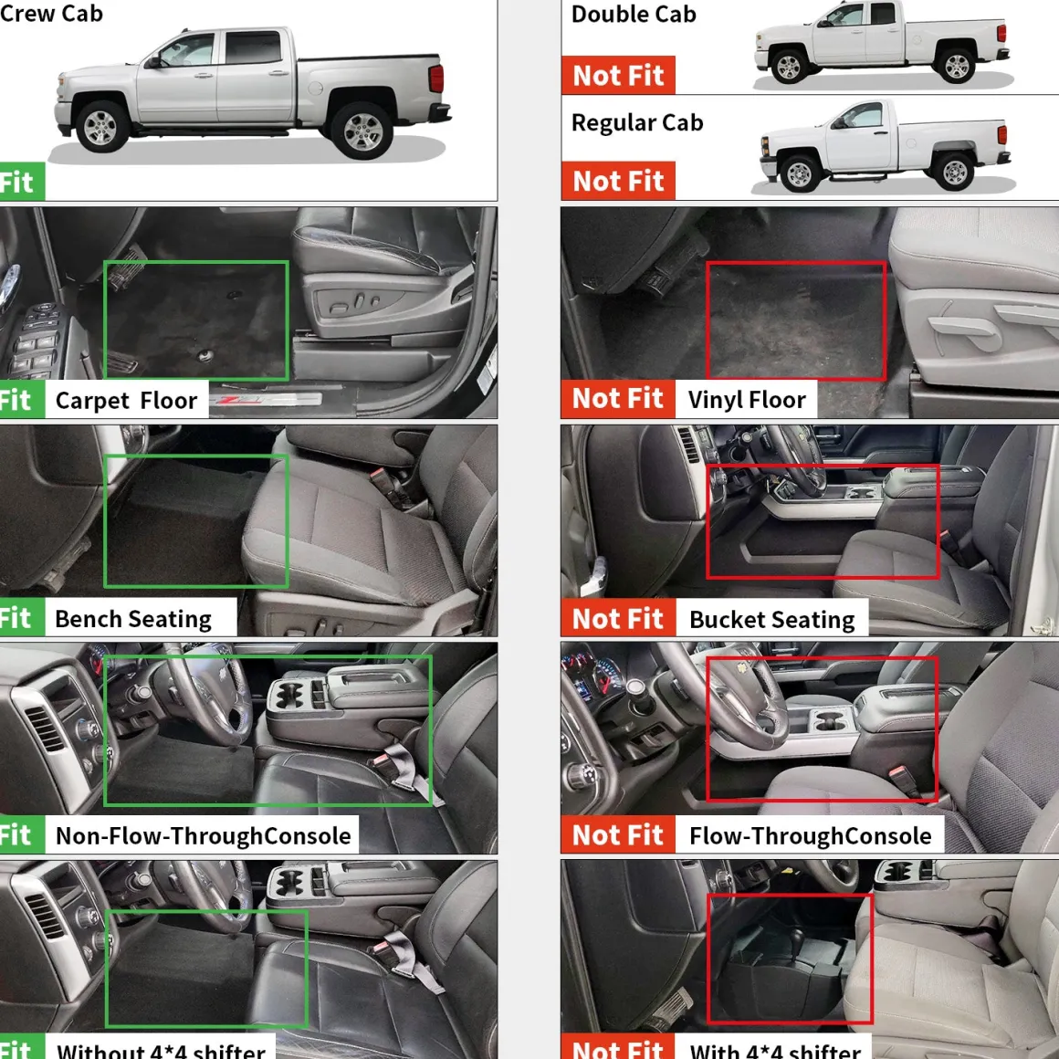 Fit for 2014-2018 GMC Sierra 1500 Floor Mats, Fit Carpet Floor & Without 4*4 Shifter Only