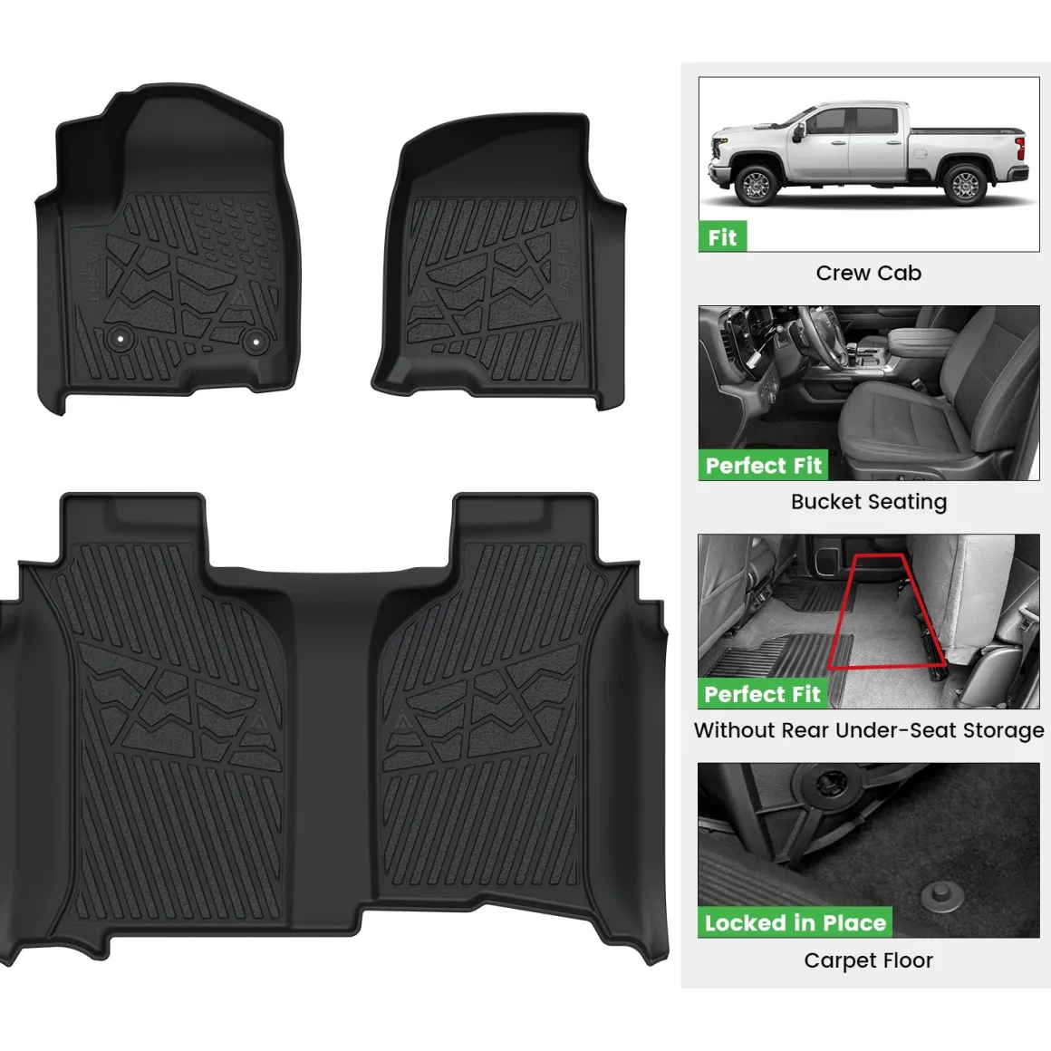 Fit for 2020-2026 GMC Sierra or Sierra Denali 2500HD 3500HD Floor Mats, Fit Carpet Floor Only