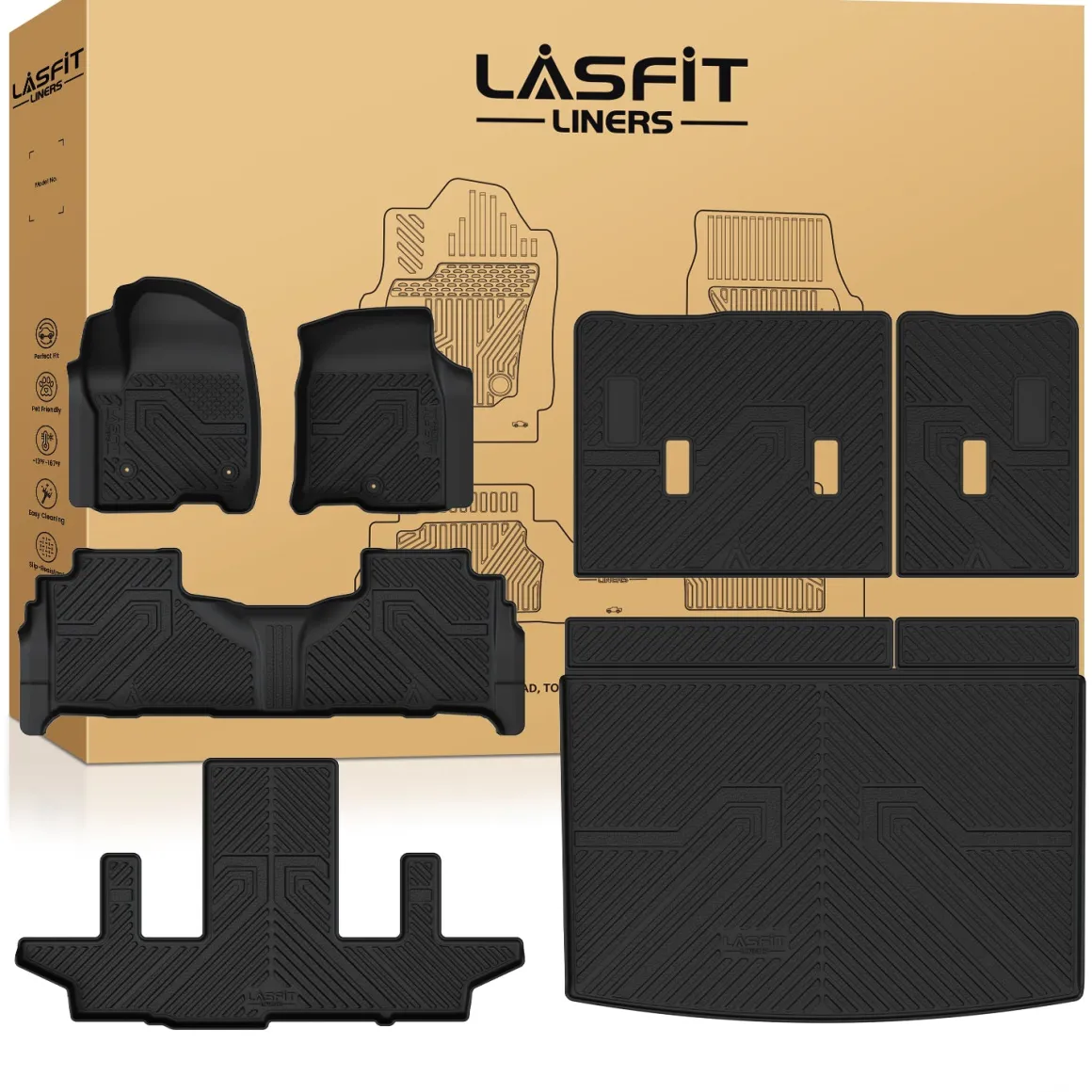 Fit for 2021–2026 GMC Yukon XL Floor & Cargo Mats Protection Set, Not Fit 9 Seats