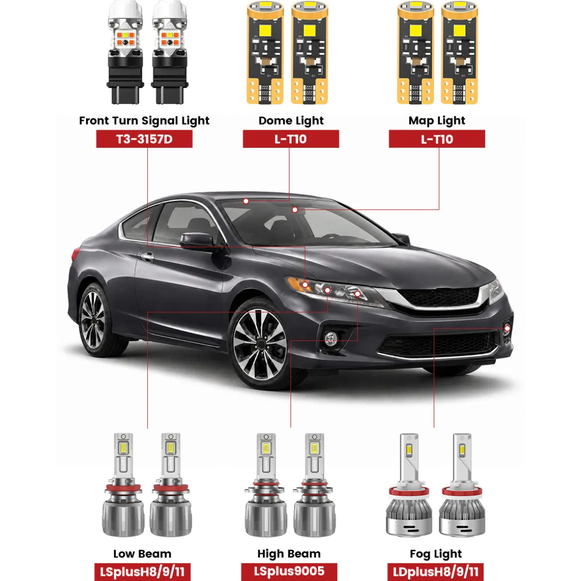 Fit for 2013-2015 Honda Accord Coupe The Brightest LED Bulbs Upgrade