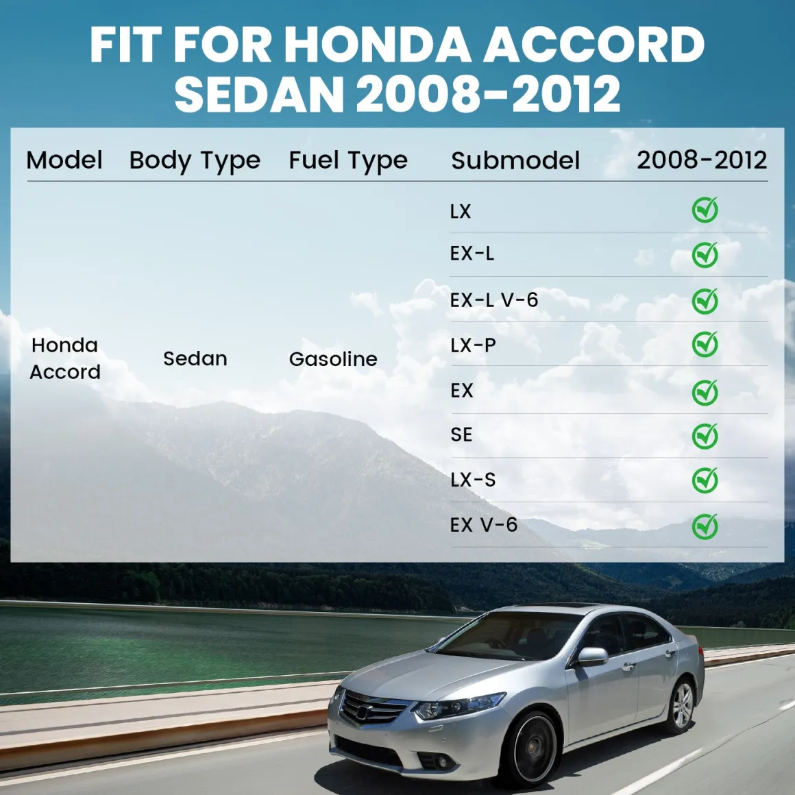 Fit for 2008-2012 Honda Accord 1st & 2nd Row Floor Mats or Cargo Mat, Only fit Sedan not fit Coupe