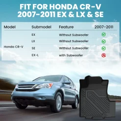 Fit for 2007-2011 Honda CR-V Floor Mats & Cargo Mat(For Passenger Seat Without Subwoofer)