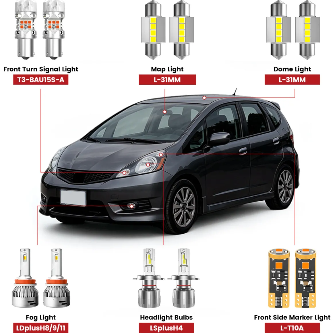 Fit for 2009-2013 Honda Fit The Brightest LED Bulbs Upgrade