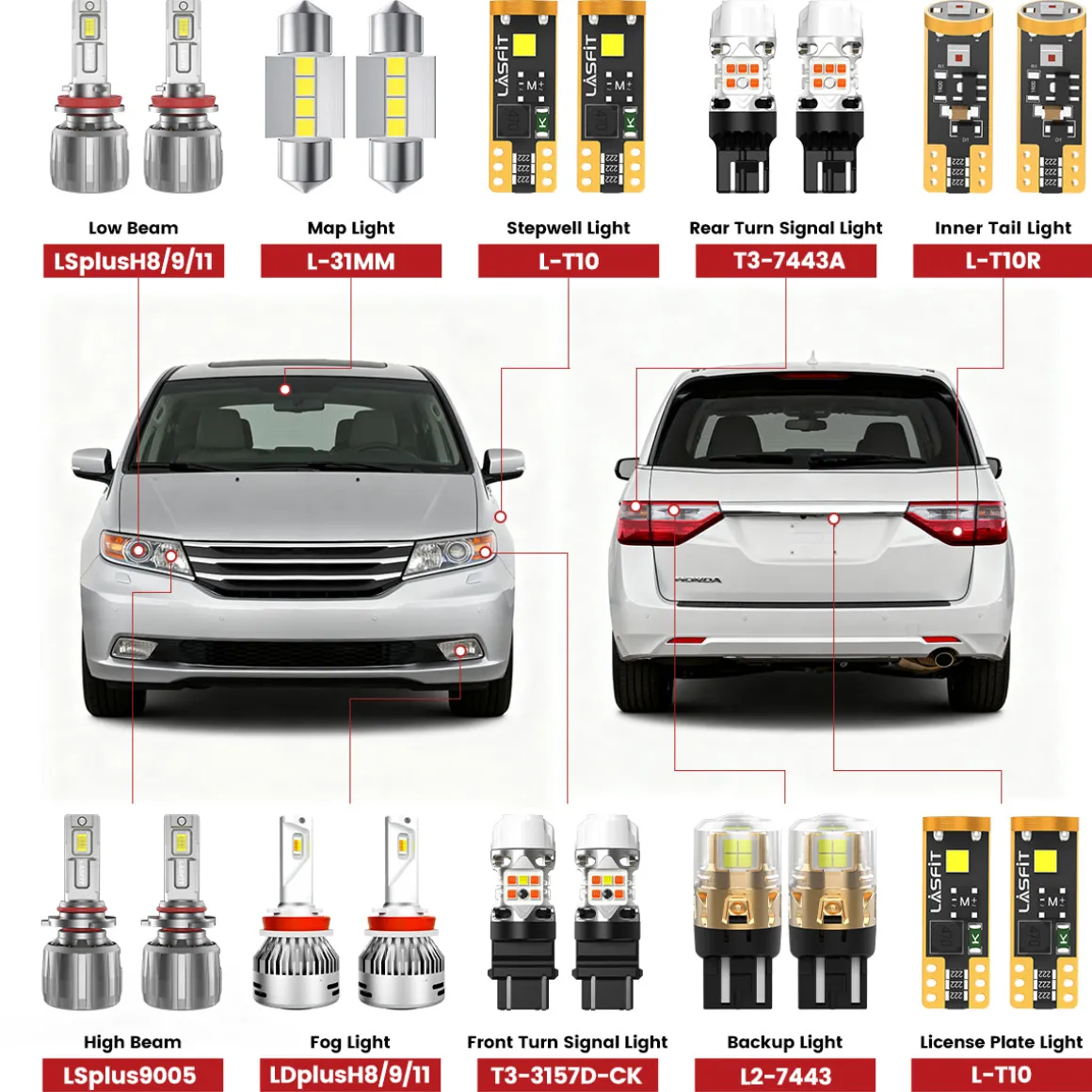 Fit for 2011-2013 Honda Odyssey The Brightest LED Bulbs Upgrade | Tested and Verified