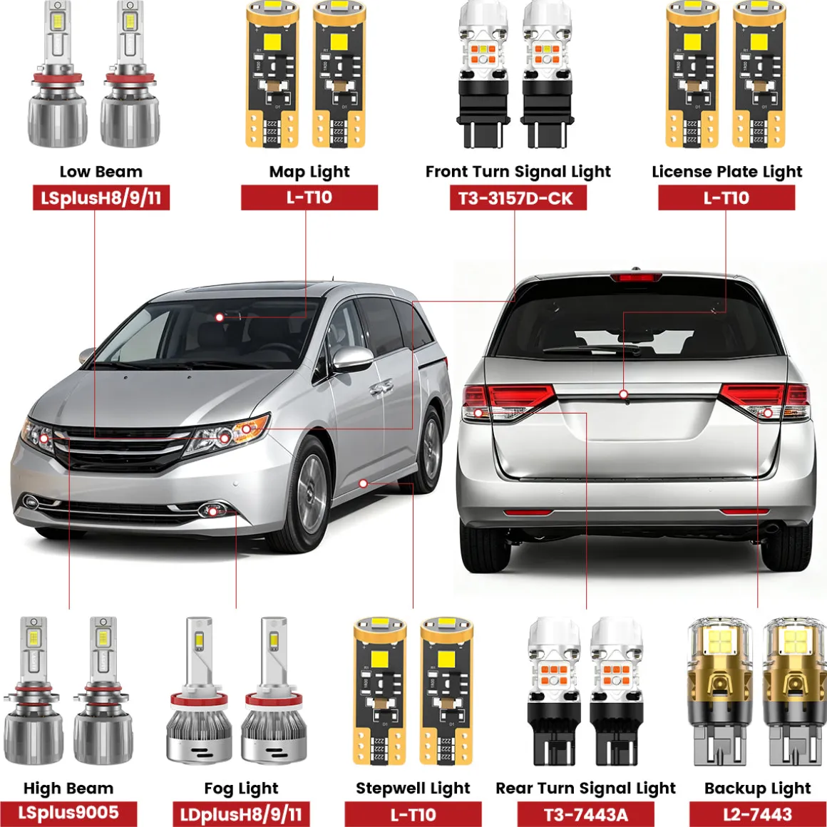 Fit for 2014-2017 Honda Odyssey The Brightest LED Bulbs Upgrade | Tested and Verified