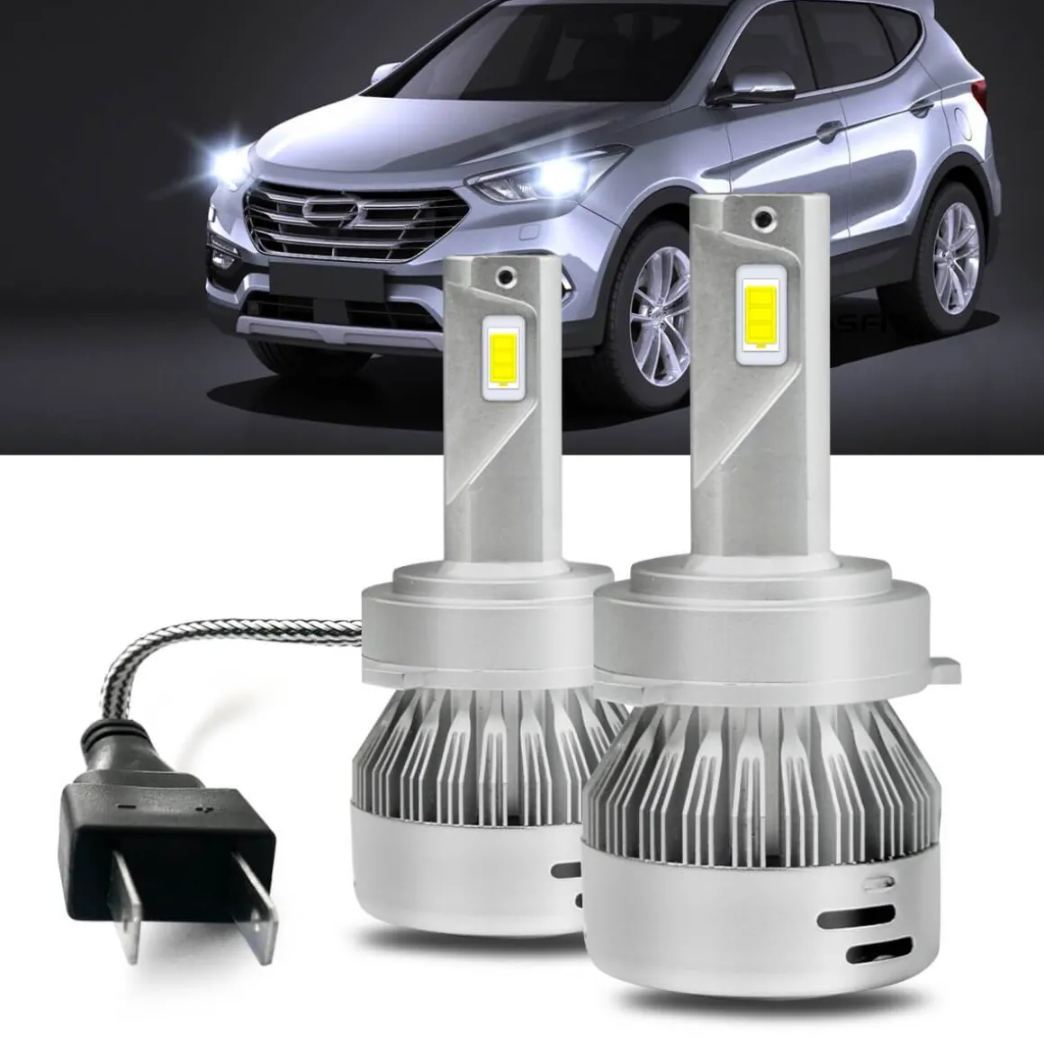 Fit for 2017-2018 Hyundai Santa Fe Custom H7 LED Bulbs Exterior Interior Lights, Santa Fe Sport Included