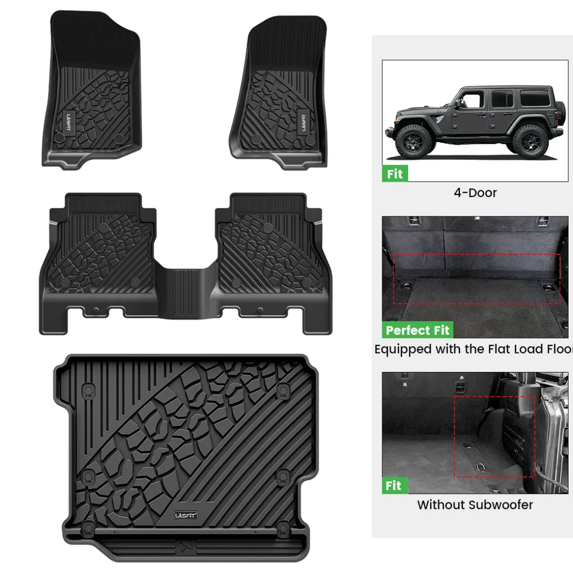 Fit for 2018-2026 Jeep Wrangler JL Floor Mats or Cargo Mat, Fit 4-Door Only(Don't fit 4xe)