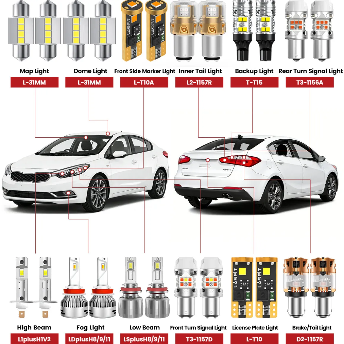Fit for 2014-2016 Kia Forte The Brightest LED Bulbs Upgrade