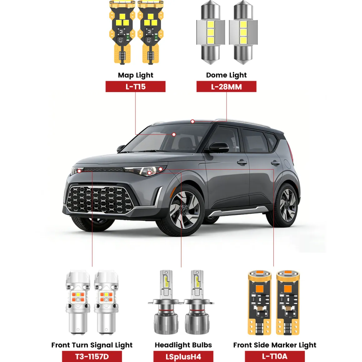 Fit for 2023-2025 Kia Soul The Brightest LED Bulbs Upgrade