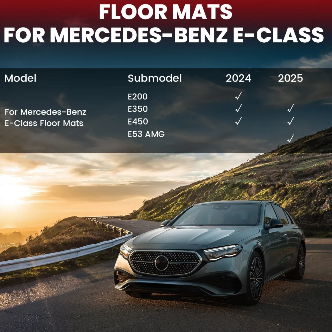Fit for 2024-2026 Mercedes Benz E-class 1st and 2nd Row All-weather TPE Floor Mats, Fit Sedan W214
