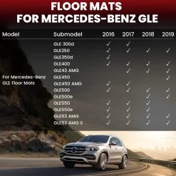 Fit for 2016-2019 Mercedes-Benz GLE Custom Floor Mats TPE Material 1st & 2nd Row Seat