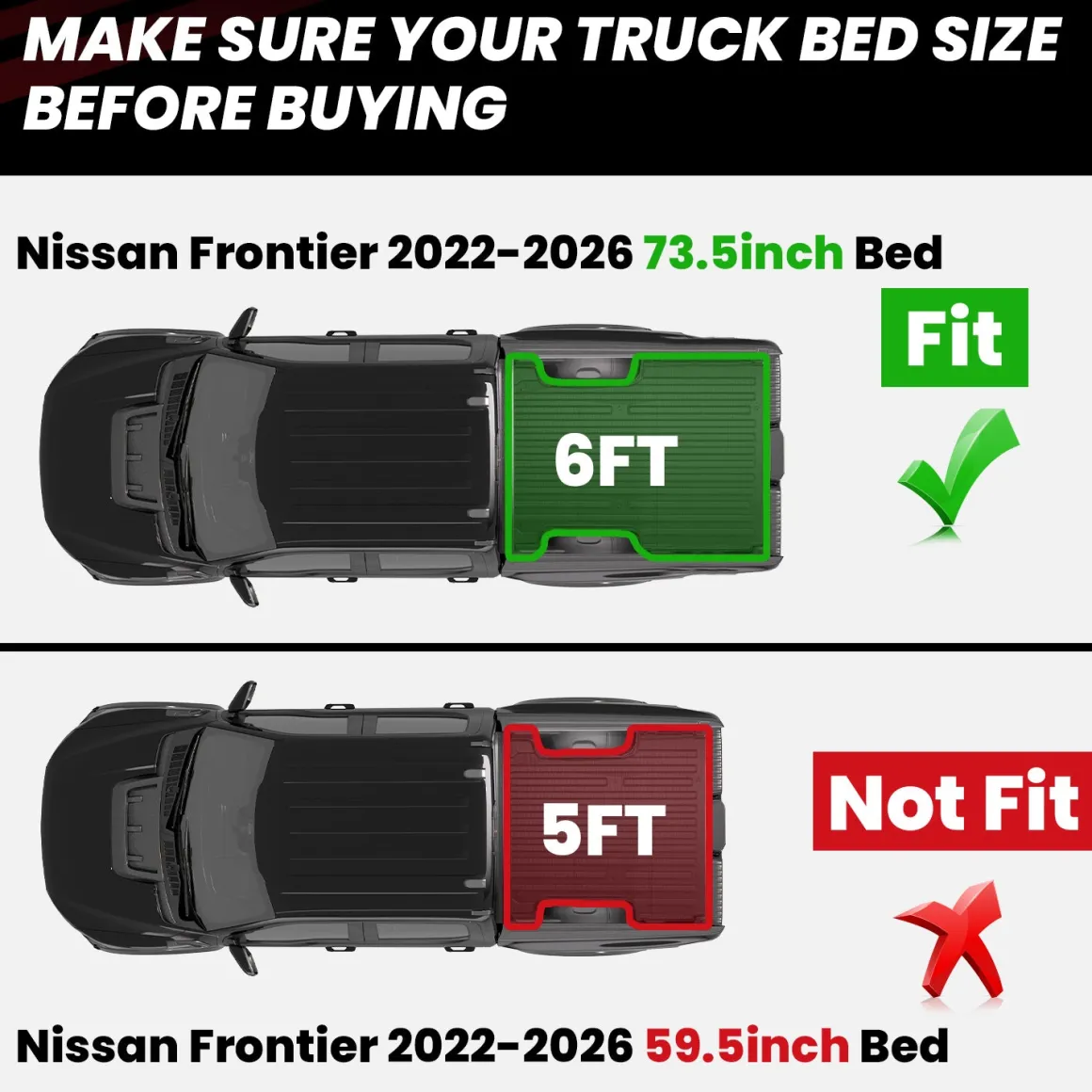 Fit for 2022-2026 Nissan Frontier Heavy Duty Truck Bed Mat or Tailgate Mat