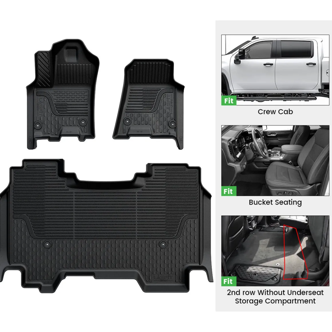 Fit for 2025-2026 Ram 1500 All-weather Floor Mats With Bucket Seating Only