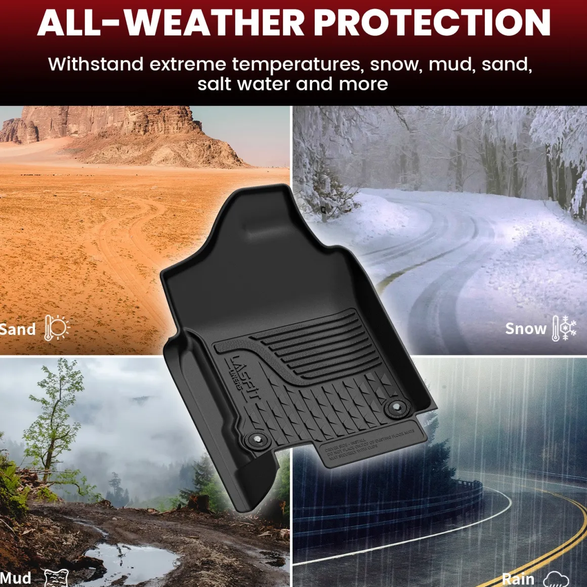 Fit for 2013-2018 Ram 1500 All-Weather 1st & 2nd row Floor Mats, Fit Carpet Floor Only