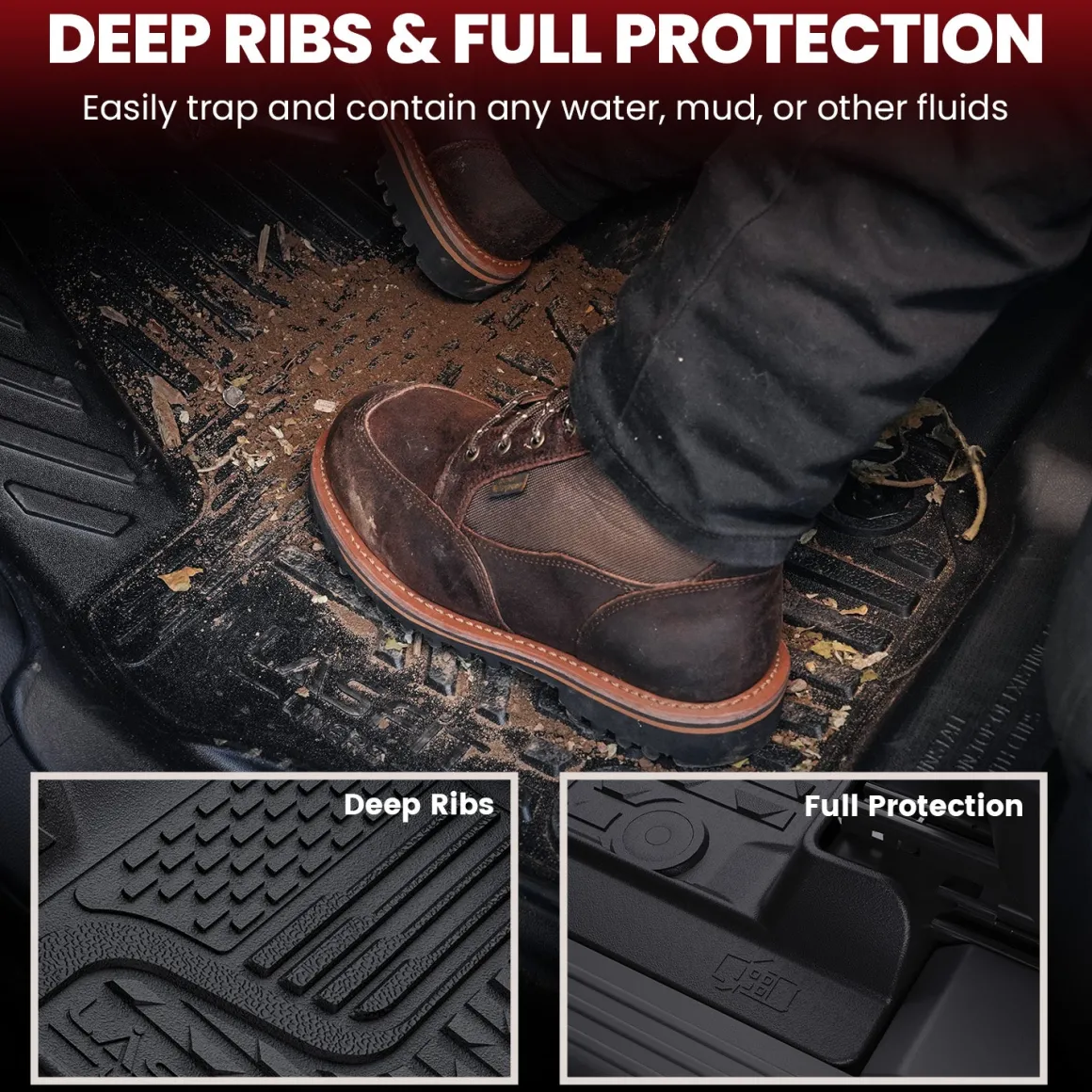 Fit for 2013-2018 Ram 1500 All-Weather 1st & 2nd row Floor Mats, Fit Carpet Floor Only