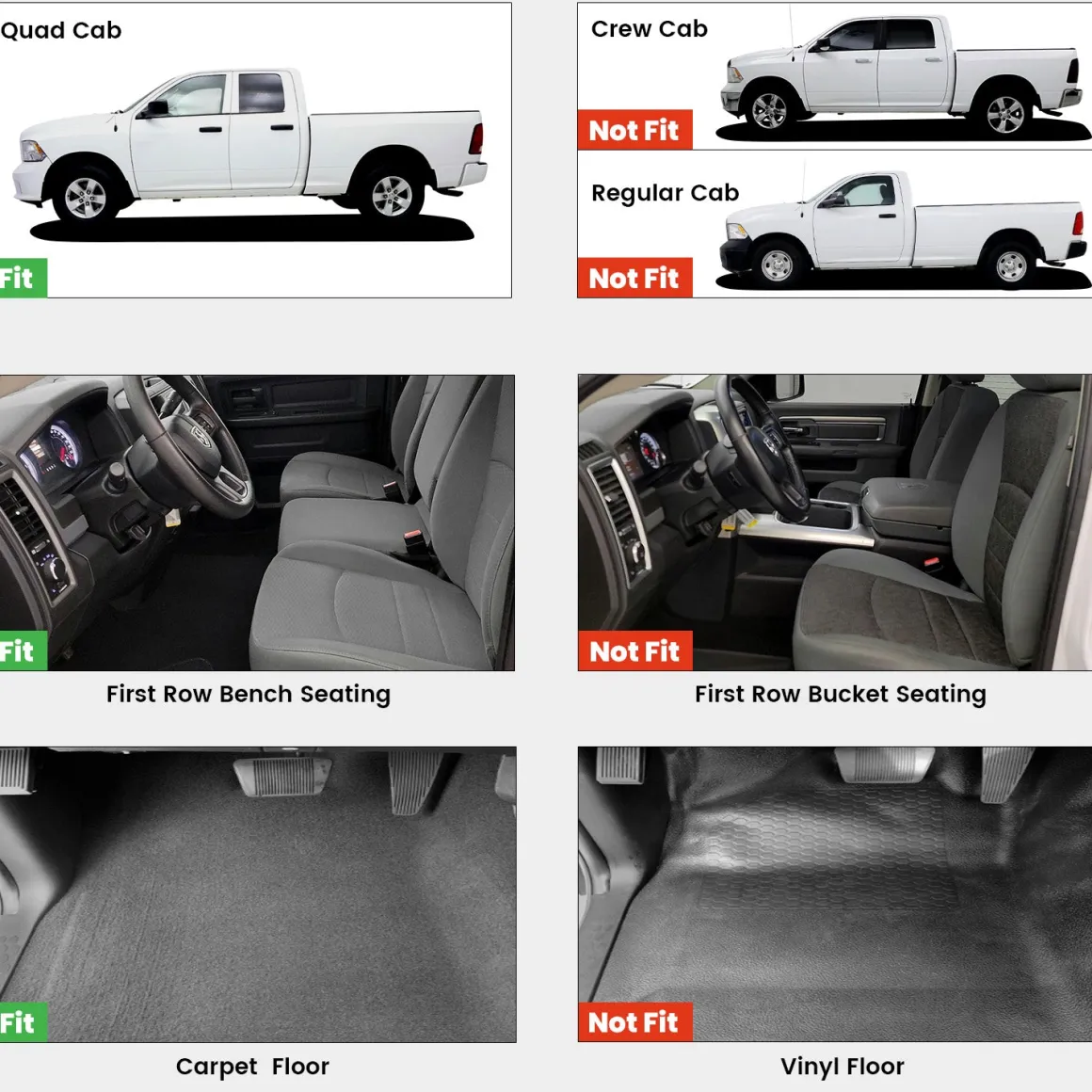 Fit for 2013-2018 Ram 1500 All-Weather 1st & 2nd row Floor Mats, Fit Carpet Floor Only
