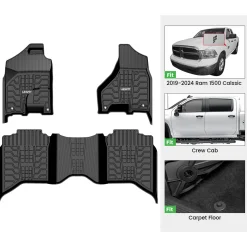 Fit for 2019-2024 Ram 1500 Classic All-Weather TPE Floor Mats, Fit Carpet Floor Only