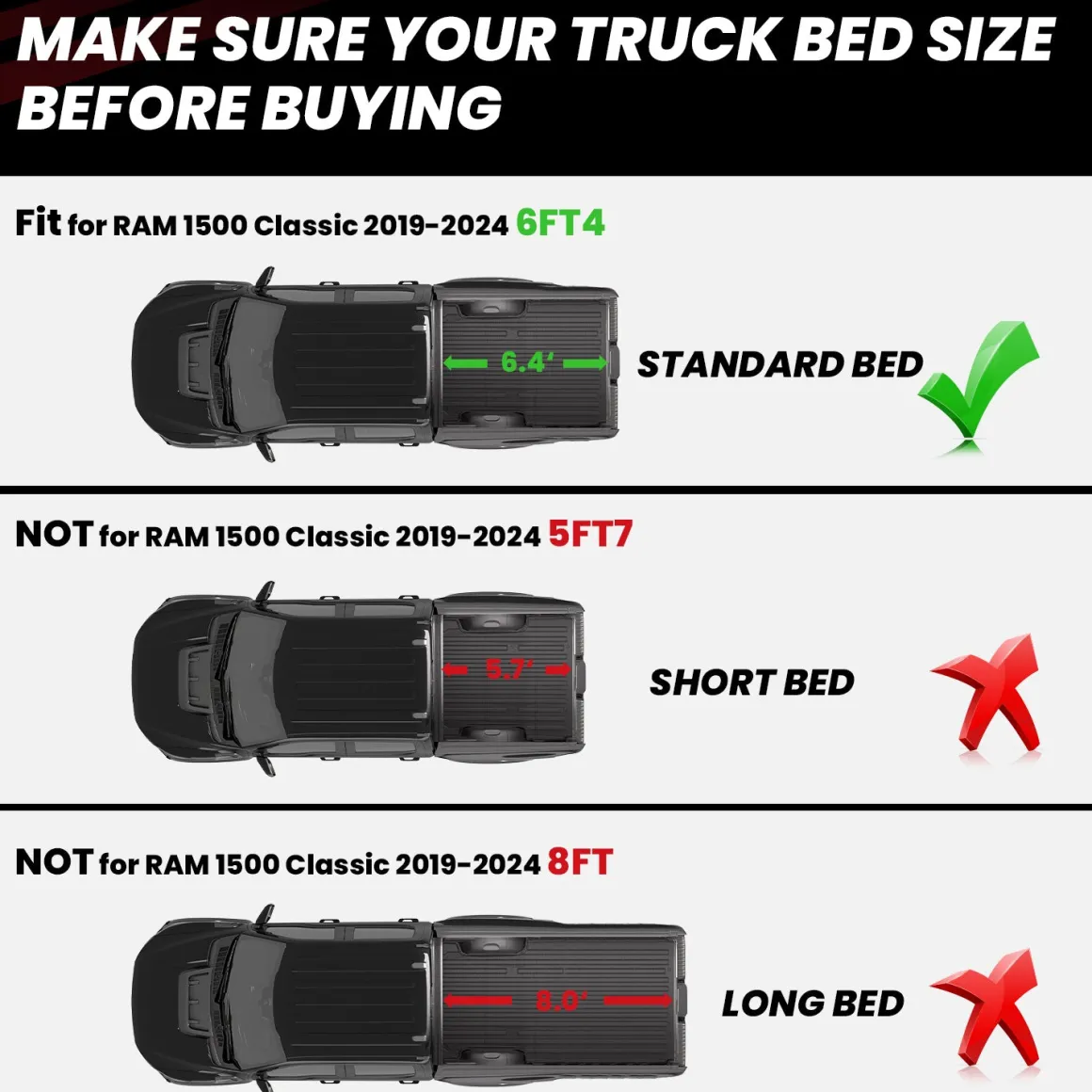 Fit for 2019-2024 Ram 1500 Classic Heavy Duty Truck Bed Mat or Tailgate Mat, Not Fit Drop-in liners