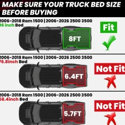 Fit for 2006-2026 Ram 2500 3500 Heavy Duty Bed Mat or Tailgate Mat, Don't fit with Optional Rambox & Drop-in liners