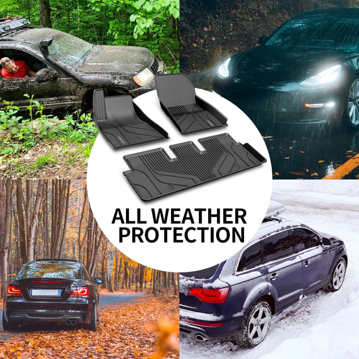 Fit for 2021 Tesla Model 3 Floor Mats TPE Material 1st & 2nd or Cargo Custom All Weather