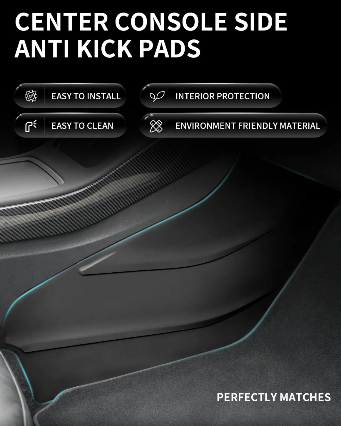 Fit For 2020-2023 Tesla Model Y Center Console Side Anti Kick Pads Water Resistant & Dirt Protector Cover Pad Matte Console Protector Interior Accessories