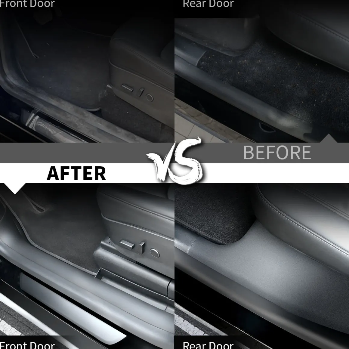 Fit For 2020-2023 Tesla Model Y Door Sill Protector Matte TPE & ABS Front and Rear Door Entry Guard Decoration Scuff Plate Accessories, Don't fit 7 Seats