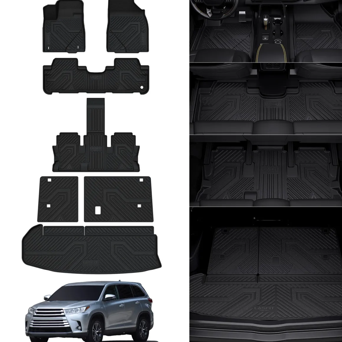 Fit for 2014-2019 Toyota Highlander Floor Mats or 3rd Row Seatback & Cargo Mats, Fit Gas Only