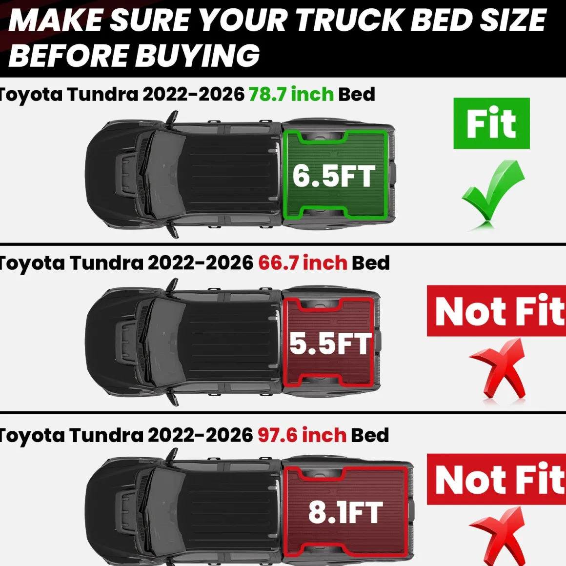 Fit for 2022-2026 Toyota Tundra Heavy Duty Custom Bed Mat or Tailgate Mat