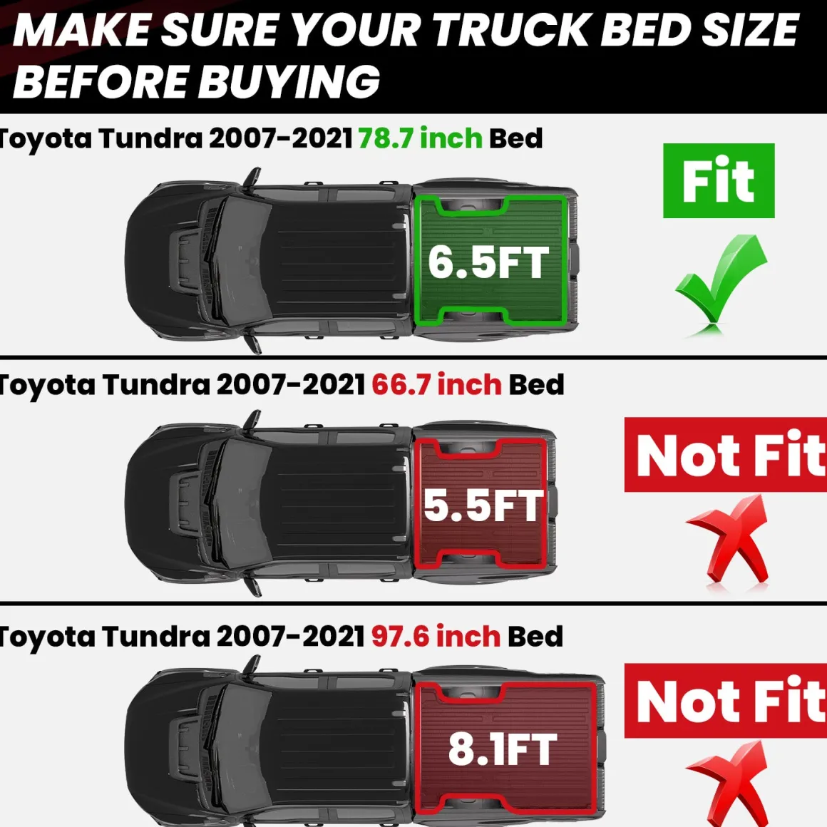Fit for 2007-2021 Toyota Tundra Truck Bed Mat or Tailgate Mat