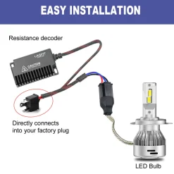 H4 9003 HB2 LED Bulb Load Resistor Harness Anti-Hyper Flash Error Free