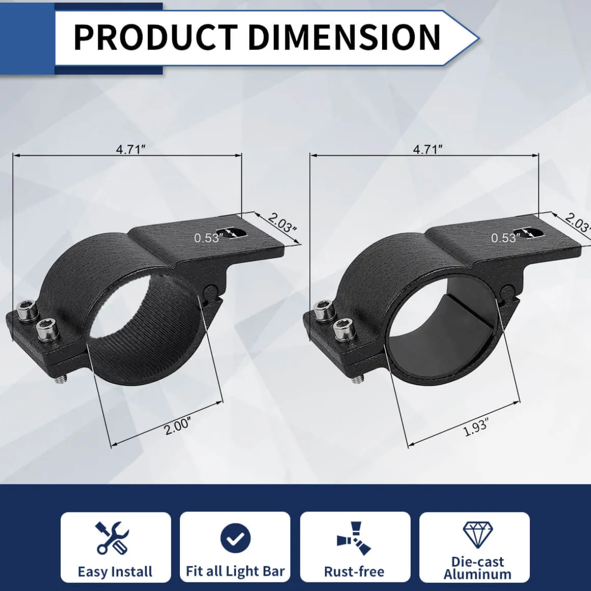 LASFIT Heavy Duty Universal LED Light Mounting Clamps For 2", 2.5", 3" Bar | LASFIT