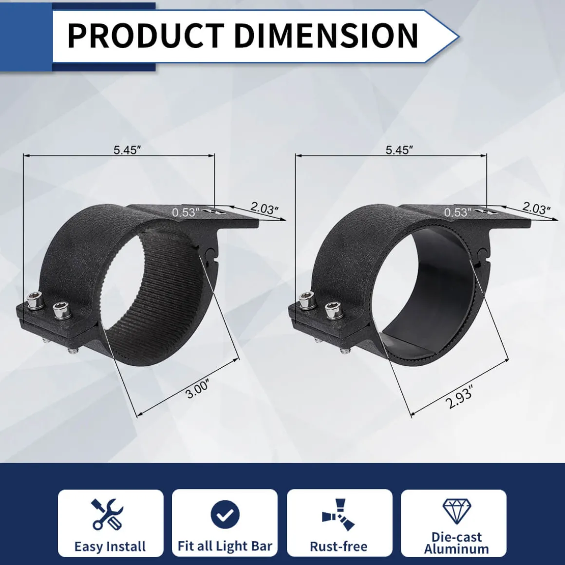 LASFIT Heavy Duty Universal LED Light Mounting Clamps For 2", 2.5", 3" Bar | LASFIT