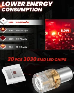 1156 1141 1003 LED Brake Tail Stop Parking Light Bulb | Brilliant Red (Don't Work for Trucks), 2 Bulbs | Upgraded L2 Series