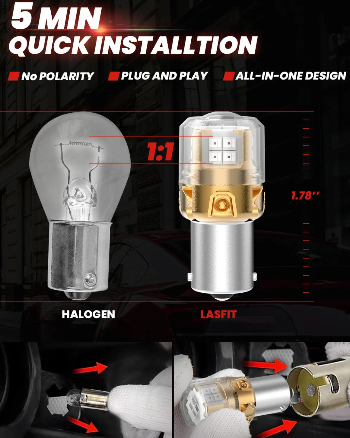 1156 1141 1003 LED Brake Tail Stop Parking Light Bulb | Brilliant Red (Don't Work for Trucks), 2 Bulbs | Upgraded L2 Series